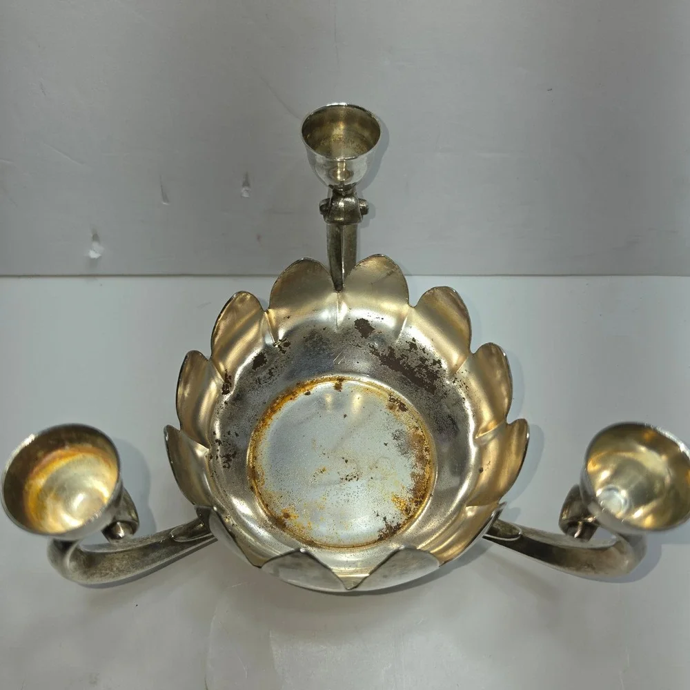 Vintage Silver Plated Lotus Flower Candelabra Centerpiece Bowl Made in Indonesia